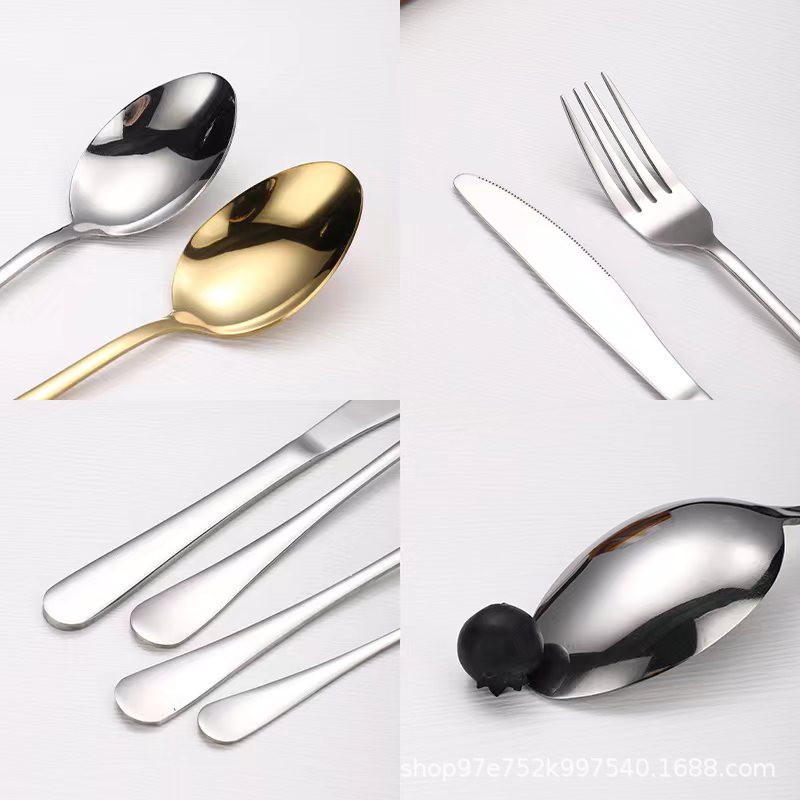 Amazon Stainless Steel Western Hotel Steak Knife, Fork And Spoon Gift Box Set Gold Outdoor 6 People 24 Sets Application Scenario