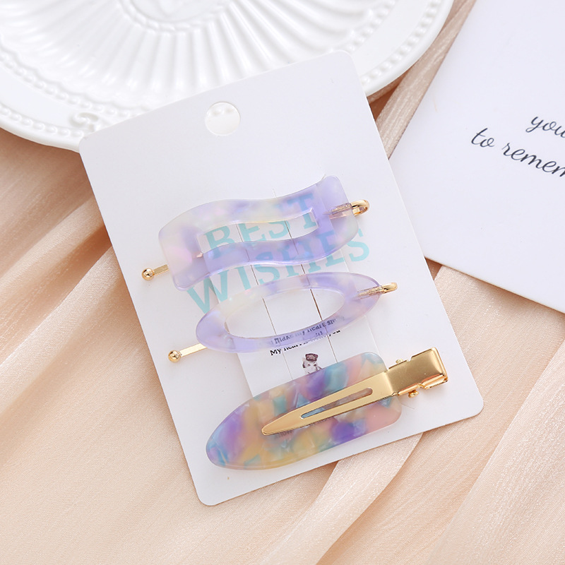 Japan And South Korea Cross Border Hairpin Headwear Acetate Hairpin 3 Sets Of Edge Clip Bangs Clip Girls Simple Traceless Hair Accessories Wholesale Specification drawing
