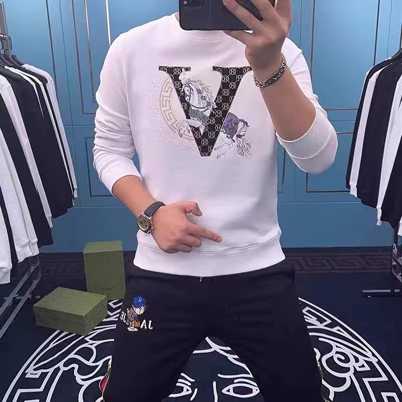 Cross-border live-streaming men's spring and autumn trendy brand's heavyweight American-style slim-fit top, round-neck base, long-sleeved T-shirt coat
