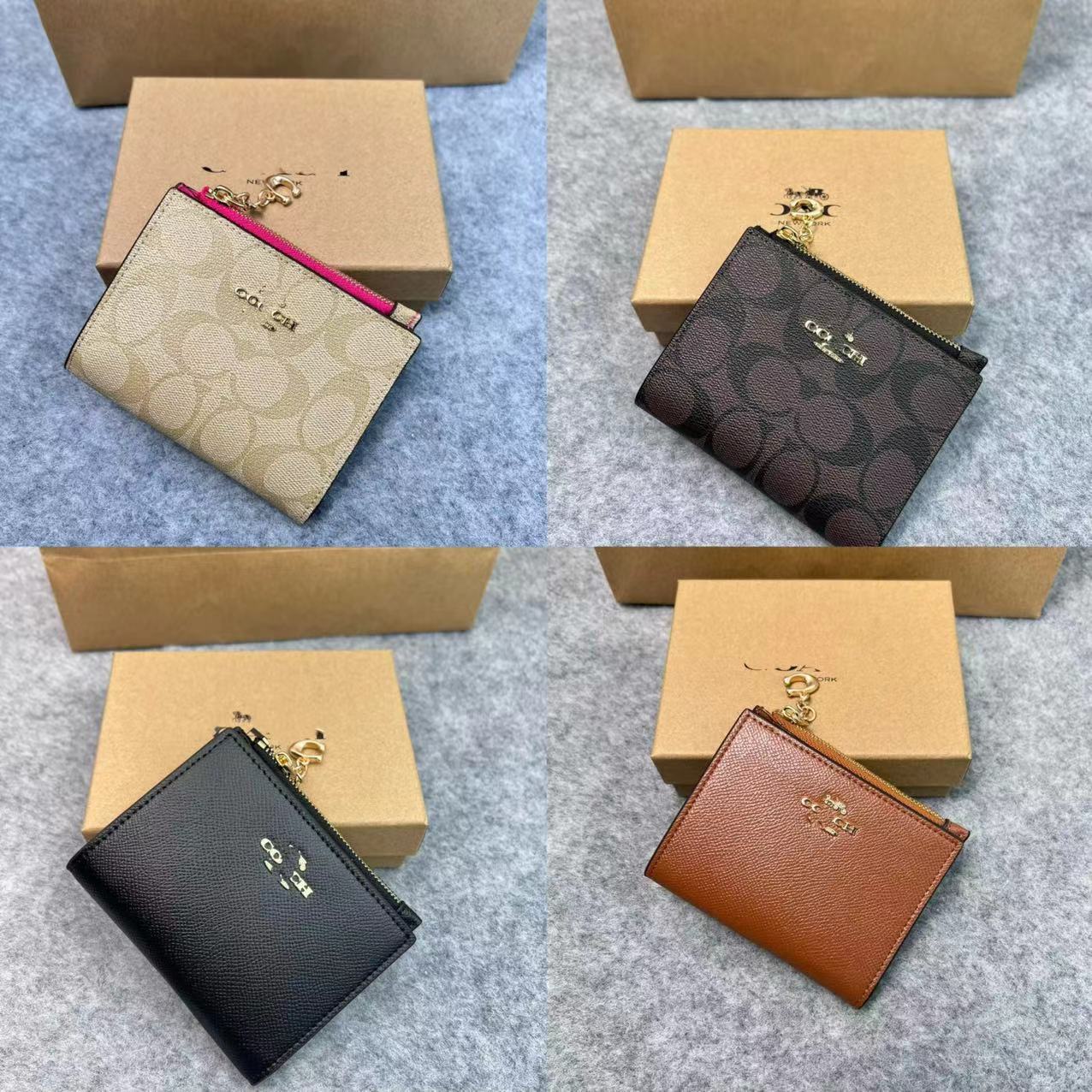 C家两折钱包多卡位PVC印花拉链钱包真皮手拿证件包多款可选图