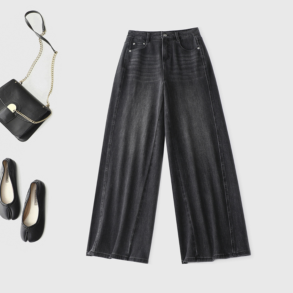 2025春款摩登复古水洗牛仔裤 显高显腿长高腰宽松百搭直筒阔腿裤