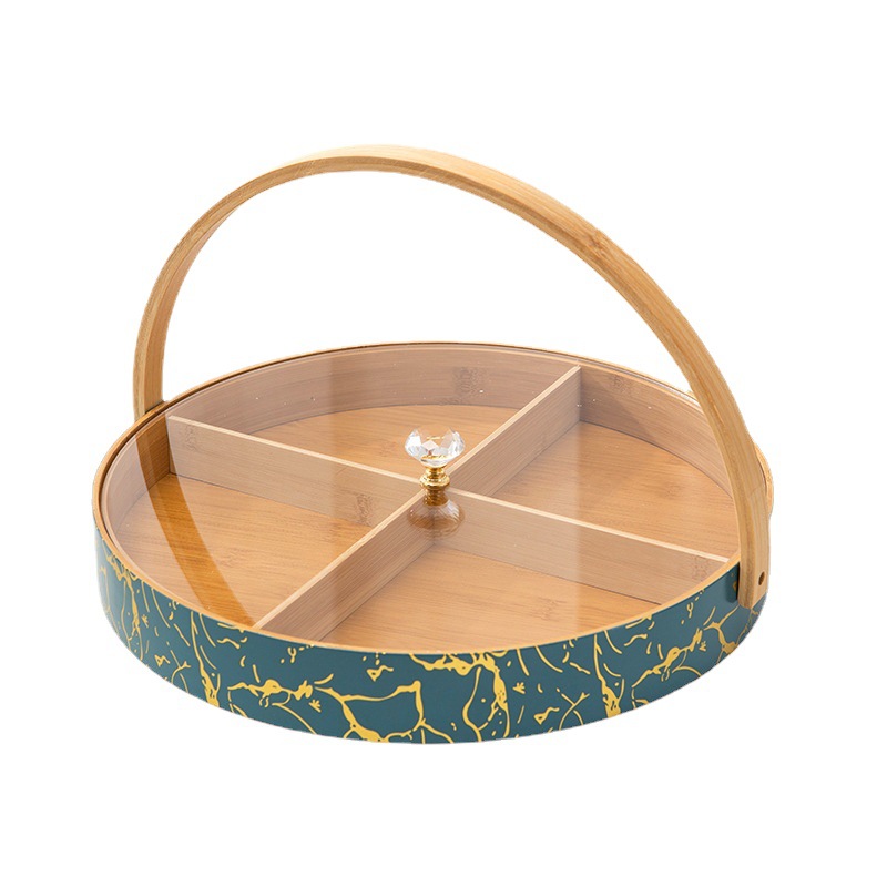 Round bamboo dried fruit plate, acrylic covered wooden nut plate, household tea room snack and candy plate manufacturer wholesale Item Picture