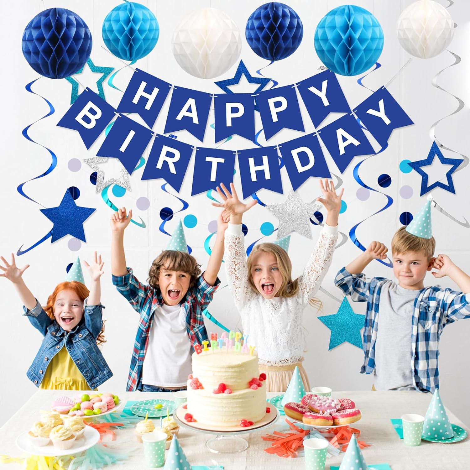 Birthday party decoration for boys and girls: Happy Birthday Party Honeycomb ball spiral Pendant decoration items Application Scenario