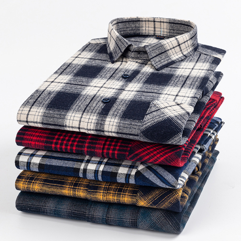 New pure cotton men's brushed long-sleeved shirt jacket for middle-aged casual spring and autumn, all-cotton checked shirt for dad