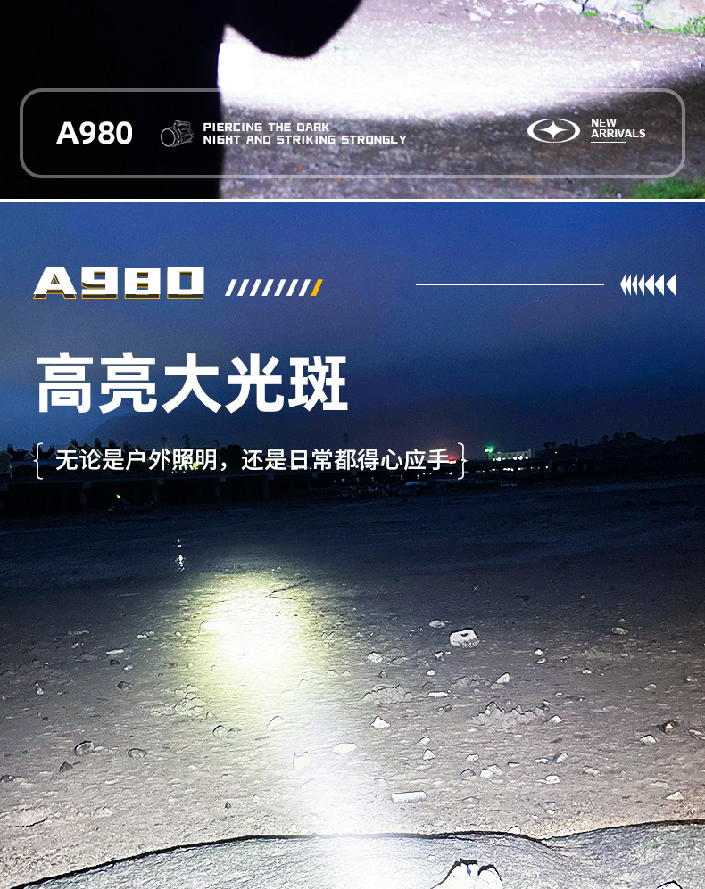 LED大功率强光手电筒户外充电超亮远射长续航家用手提探照灯批发详情6