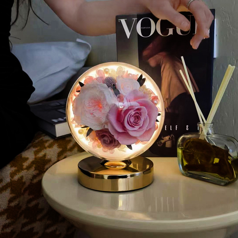 Valentine's Day Gift Rose Eye Protection Table Lamp Eternal Flower Dried Flowers Adornment Birthday Gift Flowers Beautiful Eternal Flowers Specification drawing