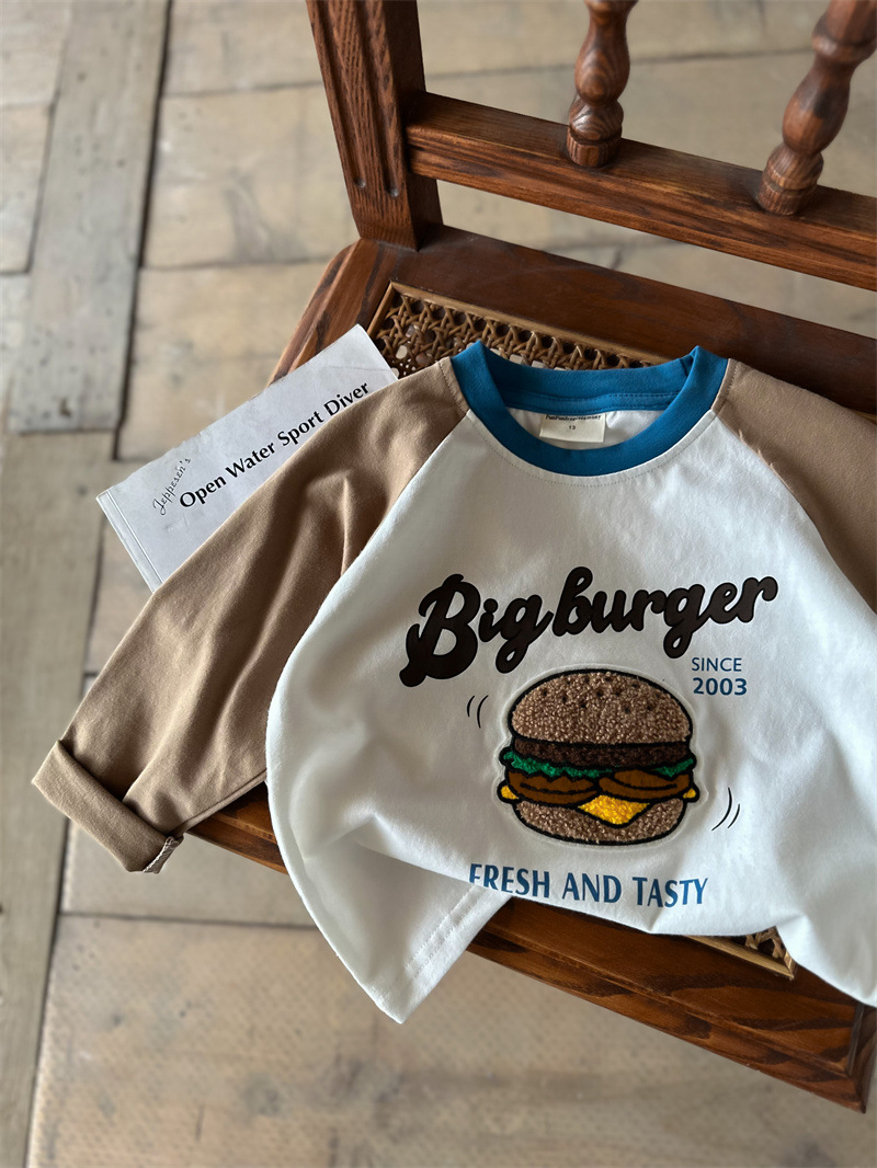 儿童T恤2025春秋款男童卡通全棉T男女童洋气拼色插肩袖打底衫批发详情16