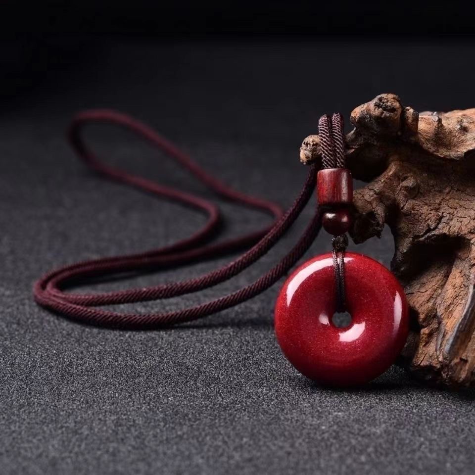 Purple gold sand and cinnabar peace pendant, festival gift for the zodiac year, peace pendant, couple and children's chain, low content Item Picture