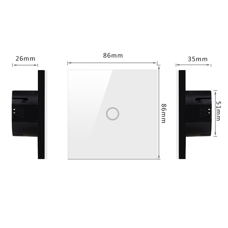 European standard 86 touch remote control switch, tempered glass panel, radio frequency 433 remote control single live wire switch with remote control Application Scenario