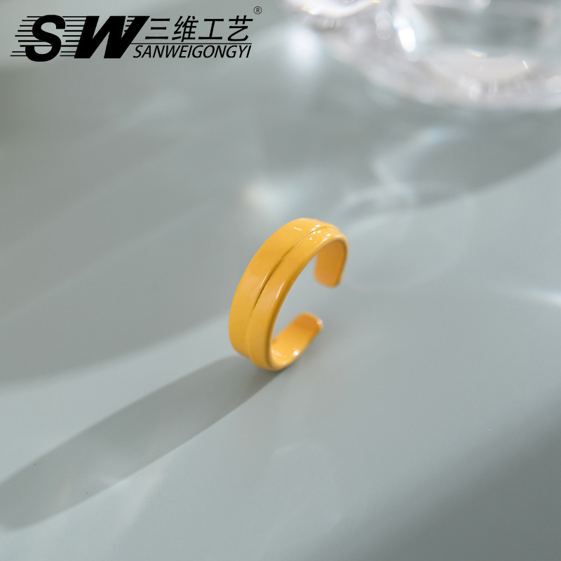 New macaron color open ring, a niche alloy color spray ring index finger ring with a Korean ins design sense details Picture