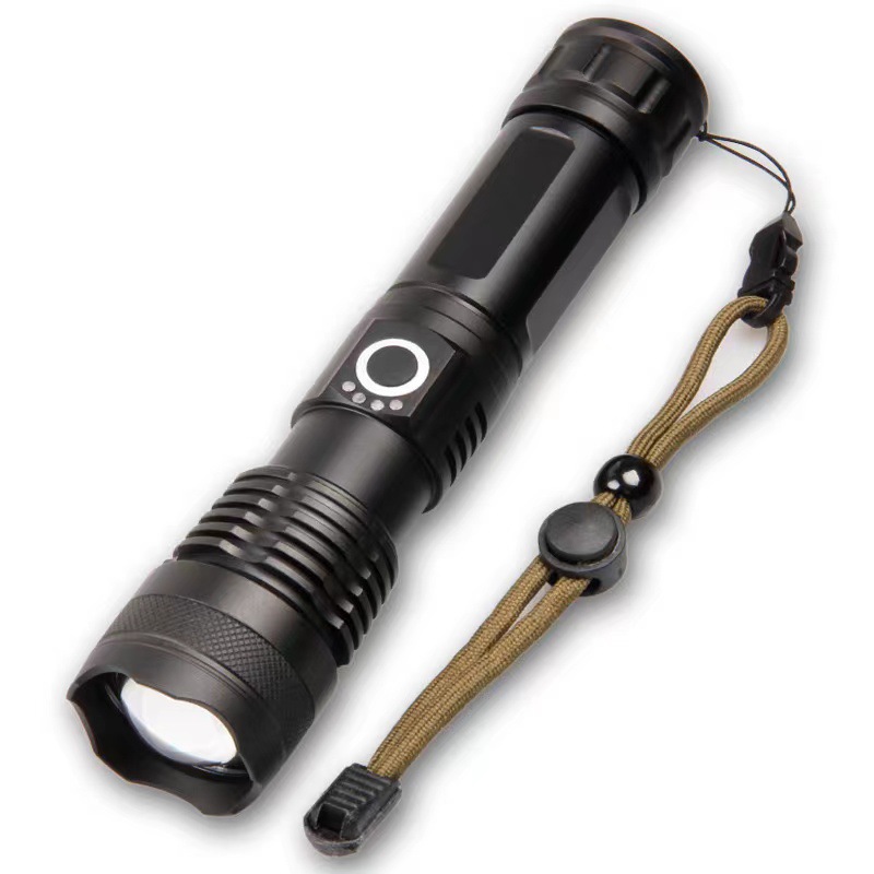 New cross-border XHP50 aluminum alloy telescopic flashlight with battery level display and USB charging P50 high-intensity flashlight details Picture