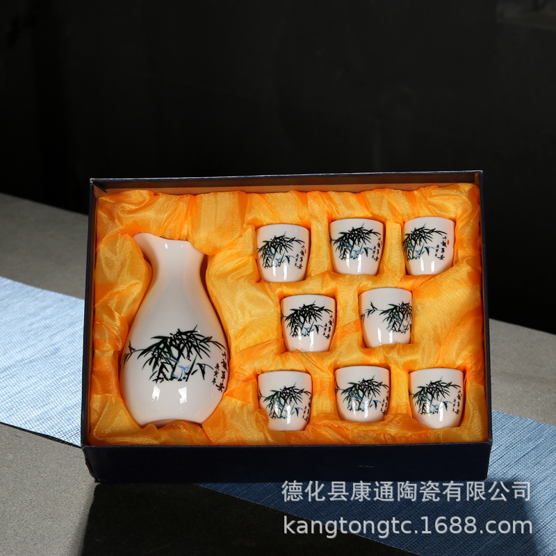 Creative 8-cup ceramic wine set, Chinese Baijiu cup, vintage wine dispenser, gift box set, logo gift Application Scenario