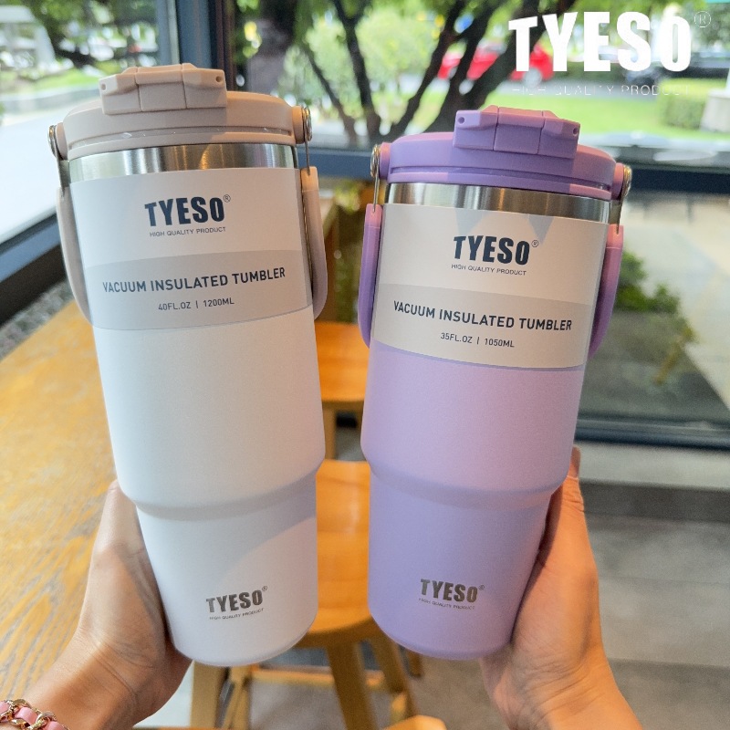 tyeso新款保温杯大容量手提汽车杯夏季保温保冷双饮冰霸杯咖啡杯