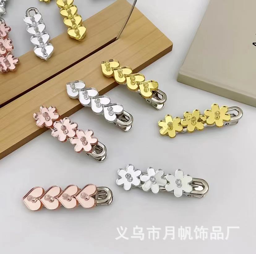 韩版ins新款可爱小花发夹 镜面爱心发卡刘海碎发边夹甜美少女发饰