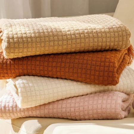 Solid-color wool knitted sofa cover blanket, Nordic lap blanket, Waffle blanket, sofa blanket, knitted blanket, air conditioning blanket Solid-color wool knitted sofa cover blanket, Nordic lap blanket, Waffle blanket, sofa blanket, knitted blanket, air conditioning blanket