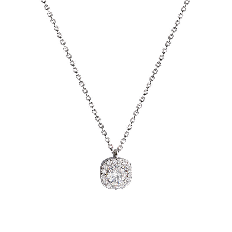 Sweet Lady Micro-Studded Zirconium Square Necklace Women's Simple Pendant Fashion Light Luxury Titanium Steel Clavicle Chain Wholesale Item Picture