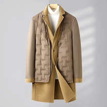 New woolen overcoat Men's medium length double-sided woolen overcoat with down liner removed large size coat
