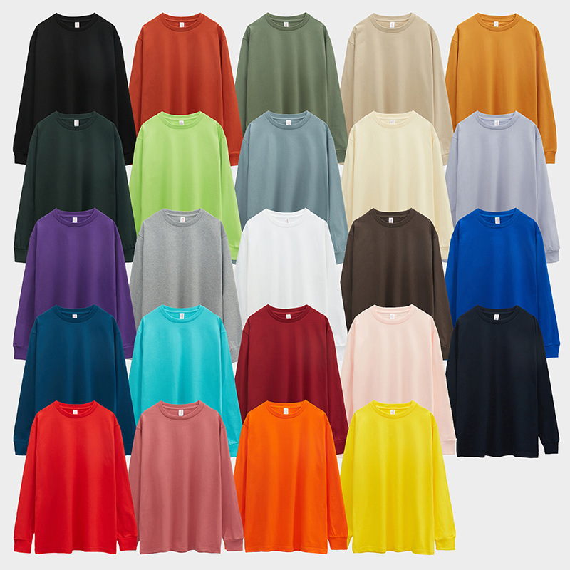 250g 17-piece all-cotton heavy blank shirt, round-neck long-sleeved with threaded cuffs, thickened solid color parent-child long-sleeved T-shirt Item Picture