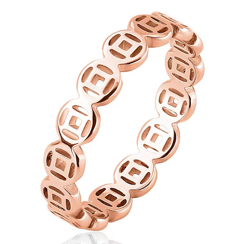 Vintage Titanium Steel Copper Ring Stainless Steel Fortune More Wealth Transfer Ring 18K Gold Index Finger Men's And Women's Tail Ring Specification drawing