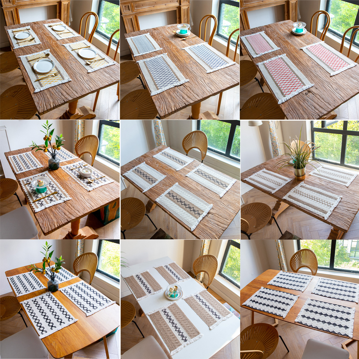 Amazon cross-border festival cotton thread woven Western placemats, wedding party cotton and linen fabric plate MATS, retro thickened bowl MATS