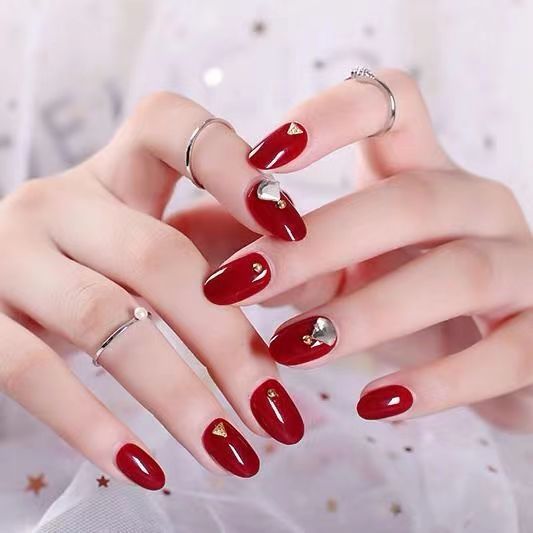 Tik Tok Red Nail Patch Fake Nail Patch Removable Wear Nail Nail For Student Bride Finished Nail Waterproof Band Drill Specification drawing