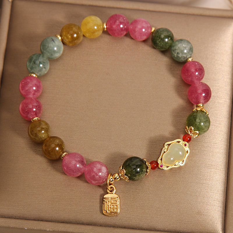 Natural jade color turmalina brazalete mujeres ins niche luz de lujo vintage jade calabaza fu marca colgante exquisita mano cadena Application Scenario