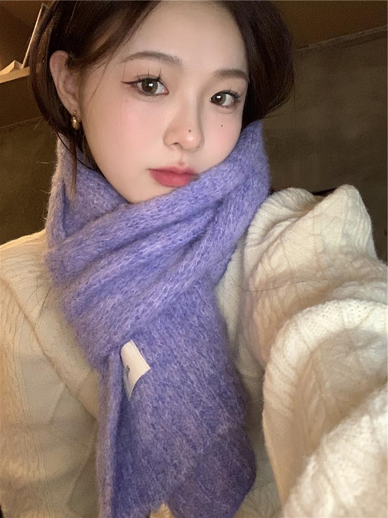 Purple Scarf For Girls Korean Version With Wool Autumn And Winter White Knitted Wool Warm Everything Girlie Girlie Winter details Picture