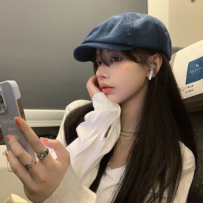 Japanese-style artistic and retro denim berets are versatile for women, fashionable baseball caps and front hats are trendy for women, and old-fashioned octagonal hats are stylish for men details Picture
