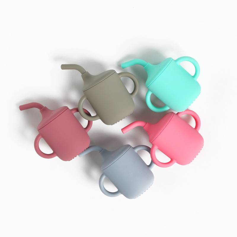 Baby silicone straw cup, infant learning cup 180ML, anti-drop and leak-proof children's tableware set, FDA silicone cup Item Picture