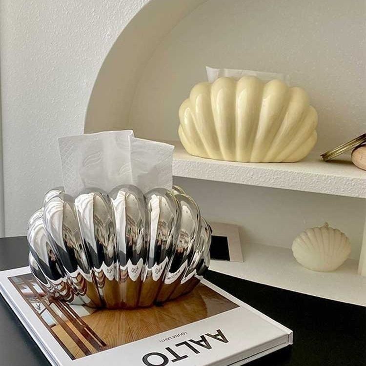 Ins-style ceramic pearl shell tissue box, home decor, living room coffee table, dining table decoration, desktop storage Specification drawing