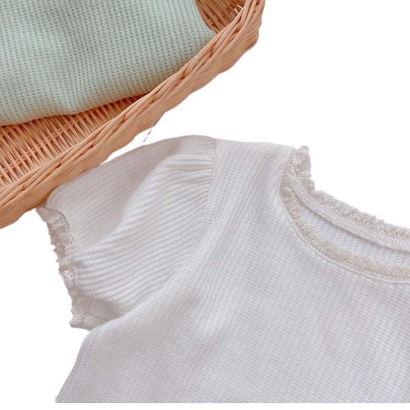 ins Girls' T-shirt Summer Korean-style children's clothing, cool and stylish baby, fresh and fashionable little girl, trendy lace short-sleeved top Item Picture
