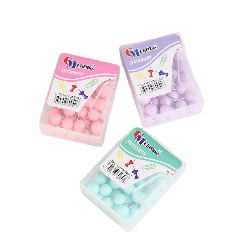 Fresh and colorful round-headed thumbtacks, box set, photo wall posters, wholesale cork nails, fixed earth nails, office supplies Item Picture