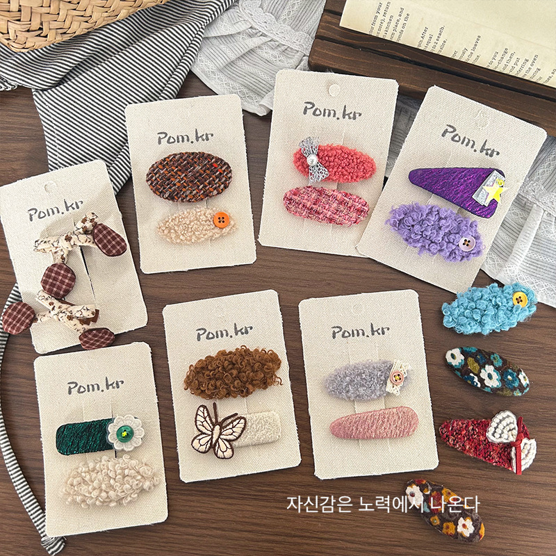 Corea nuevo diseño dibujos animados lindo tela niños lana hilo de punto BB clip franja clip lateral chica chica chica accesorios para el pelo Specification image