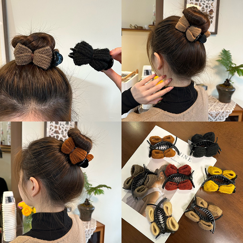 Elegant woolen bow headpiece, hairpin, cute and elegant at the back of the female head, bun hairstyle, claw clip, high-end feel, hairpin, winter