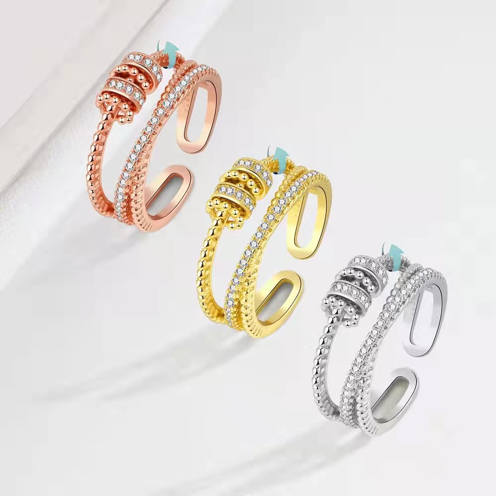 Amazon's new pressure relief transfer rotary bead Copper microinset zircon ring full figure