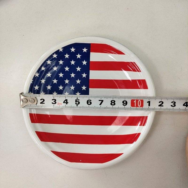 厂家直销高品质星条搪瓷碟子美国国旗图案杯碟支持设计logo图案详情图4