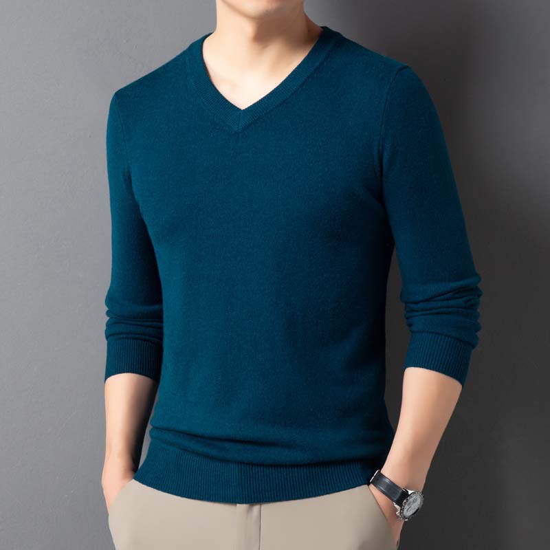 Autumn and winter fine edition men's thick V-neck sweater base layer, middle-aged dad top, men's chicken heart collar knitted sweater for men Specification image