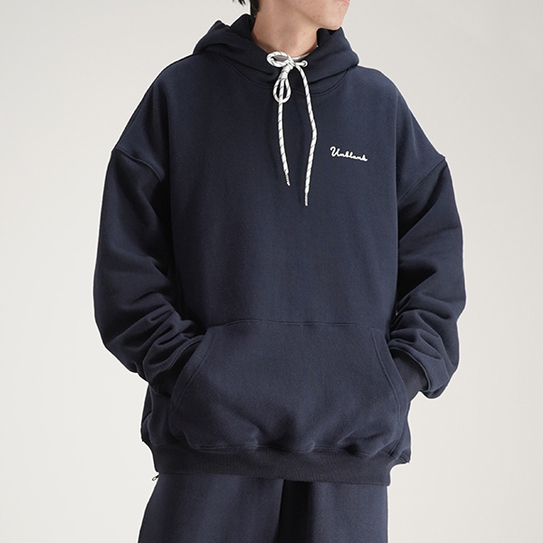 A loose-fitting, retro sporty style men's hoodie with a bold cursive pattern from the high streets of Japan, South Korea, Europe and America