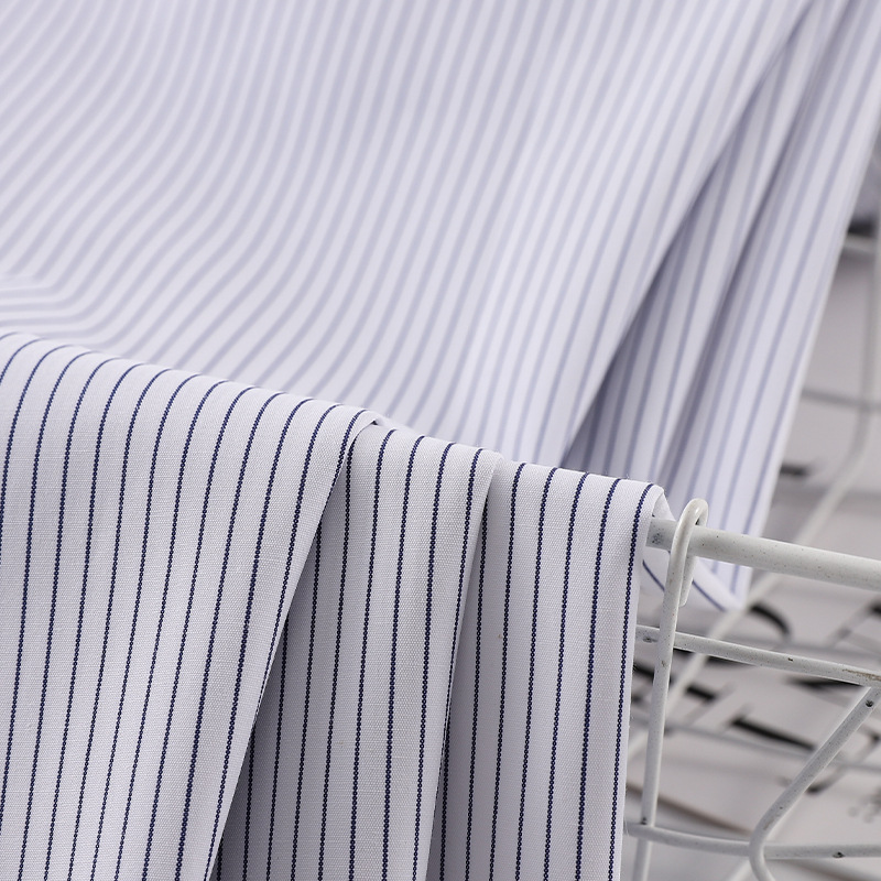 新款现货涤棉商务男士休闲条纹衬衫布料 潮流色织衬衣面料衬衫