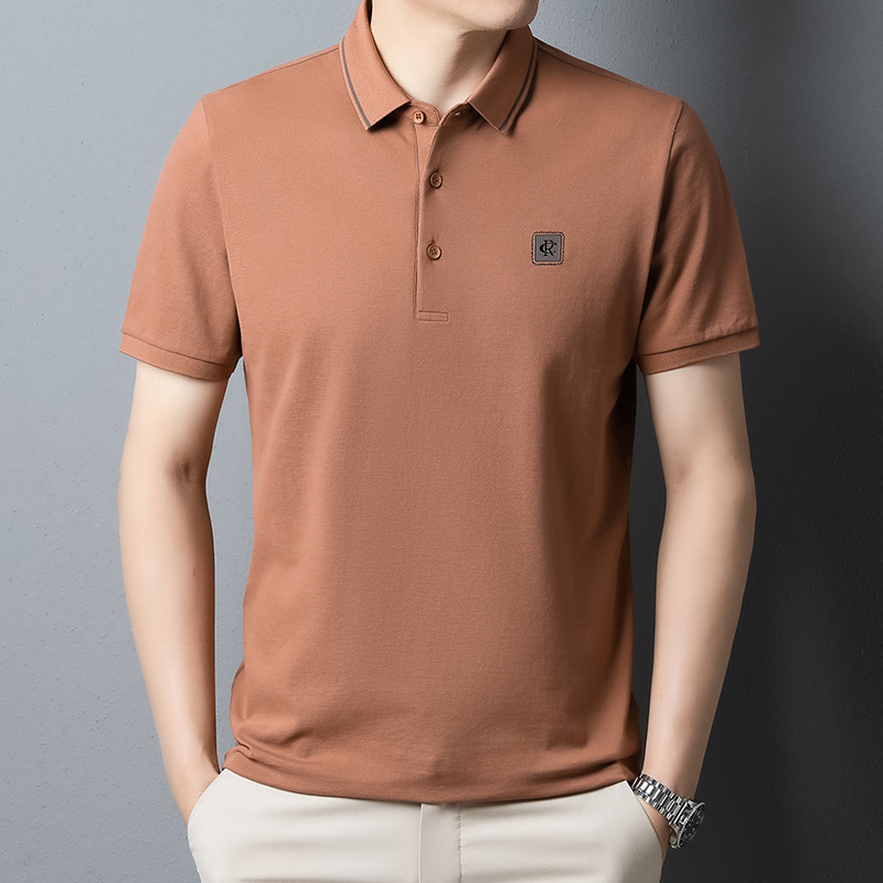 Amazon Men's short-sleeved Polo shirt 2023 Summer New style Striped business casual mercerized cotton lapel T-shirt for men Specification image