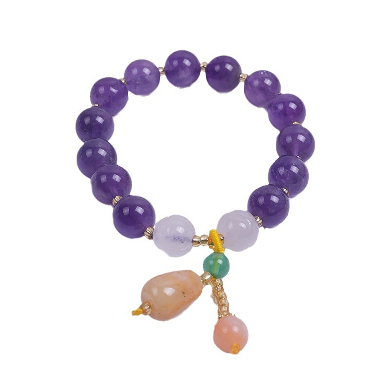 Turquoise amethyst bracelet, golden thread jade white lotus bracelet, strawberry crystal pendant, scenic area temple, new Chinese style Item Picture