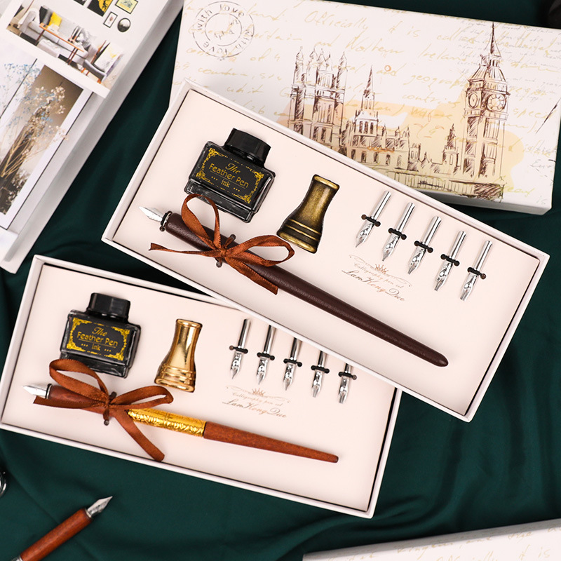 地图欧风火漆木杆书法笔礼品套装木杆单支礼品钢笔印章蜡造型笔尖