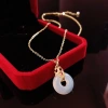 Chinese peace pendant agate necklace for women, 14K gold-plated, versatile, individual, simple, light luxury, fashionable and elegant. Wholesale jewelry details Picture