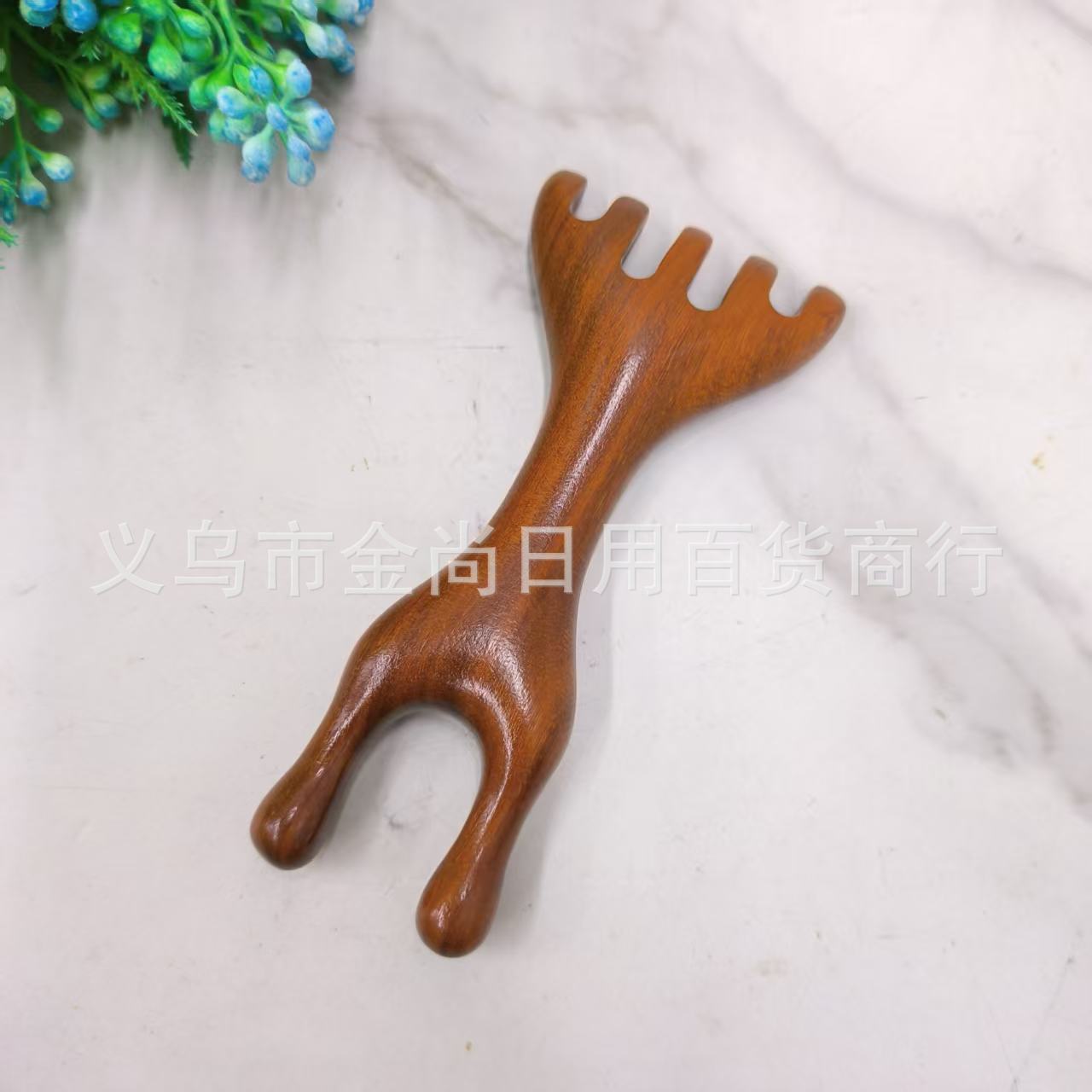 Head massager, wooden antler, double-headed meridian combing hair, five-claw skin comb, multi-functional for scratching, scraping and gua sha full figure
