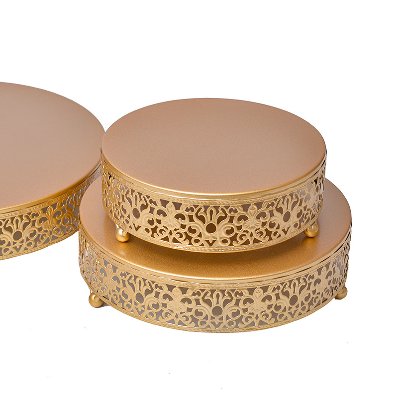 European Gold Round Cake Stand Three-Piece Set Of Wedding Props Dim Sum Display Tray Dessert Cake Low Table Specification drawing