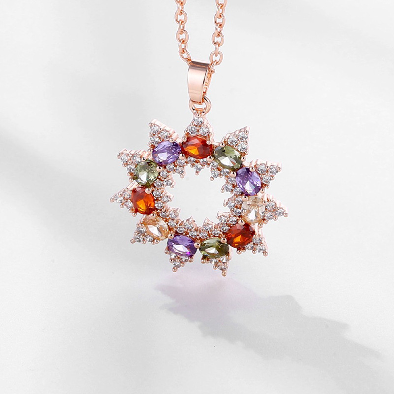 Kas Shi Accessories: Direct sales from the manufacturer of European and American fashionable, super shiny colored zircon necklaces and women's luxurious floral pendants Specification image