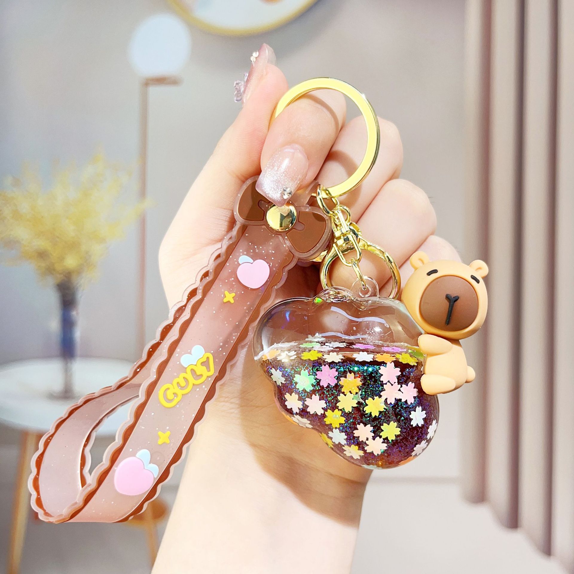 New acrylic Capybara capybara oil sand keychain schoolbag mini pendant couple key chain Specification image