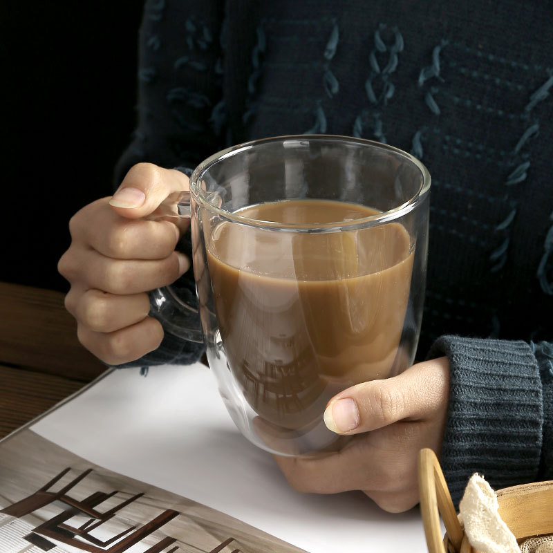 明尚德简约双层玻璃杯隔热茶杯家用水杯马克杯透明咖啡杯批发杯子