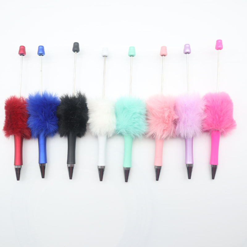 New Creative Diy Hairball Beaded Pen Plush Beaded Ballpoint Pen Cute Wind Furry Gift Pen Plastic Pen Application Scenario