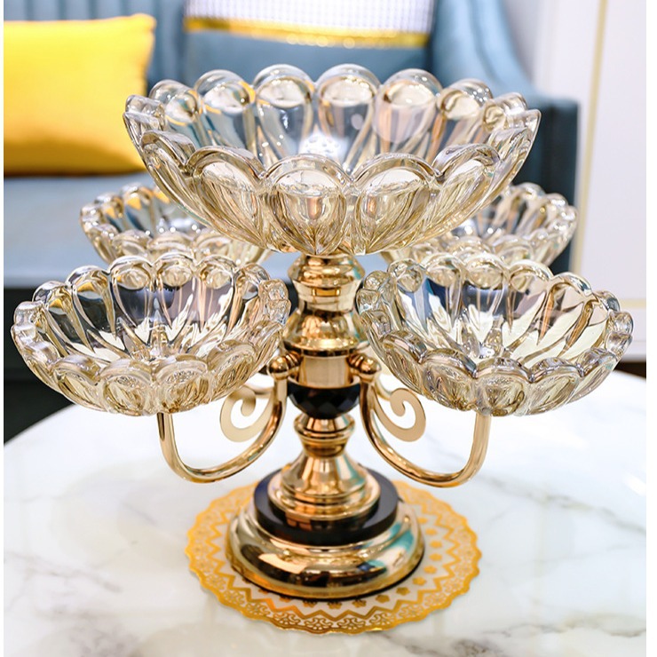 欧式水晶玻璃多层网红水果盘现代家用客厅茶几创意轻奢零食糖果盘